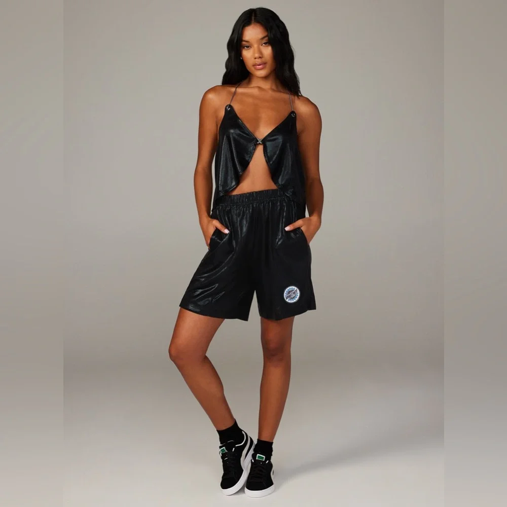 NEW Savage X Fenty Chain Reaction Metallic Black Basketball Shorts Streetwear L - Picture 1 of 14